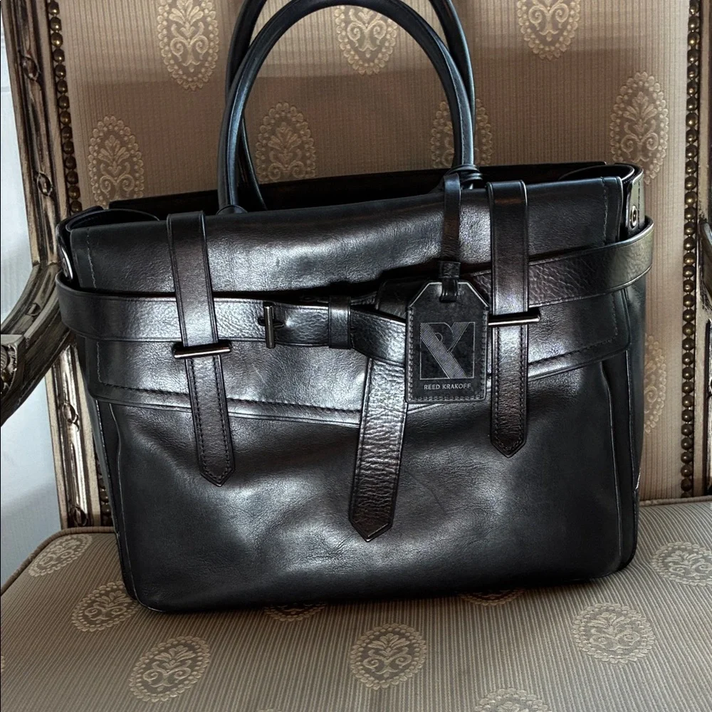 Reed Krakoff Black Leather Structured Briefcase Tote